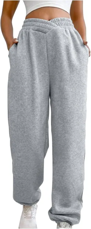Women's Cinch Bottom Joggers Crossover Elastic Waist Sweatpants Baggy Lounge Athletic Workout Pants Track Trousers