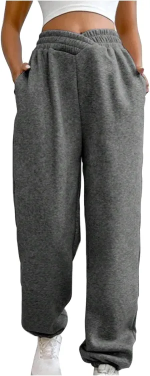 Women's Cinch Bottom Joggers Crossover Elastic Waist Sweatpants Baggy Lounge Athletic Workout Pants Track Trousers