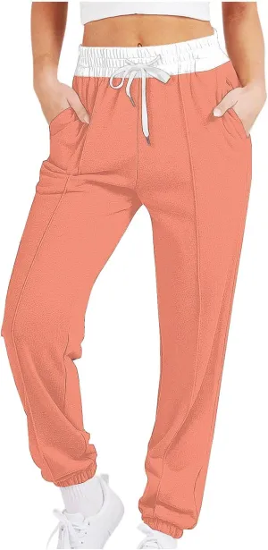 Women's Color Block Sweatpants Drawstring Cinch Bottom Joggers Lounge Fall Fashion Track Running Pants with Pockets