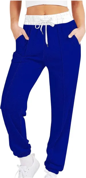 Women's Color Block Sweatpants Drawstring Cinch Bottom Joggers Lounge Fall Fashion Track Running Pants with Pockets