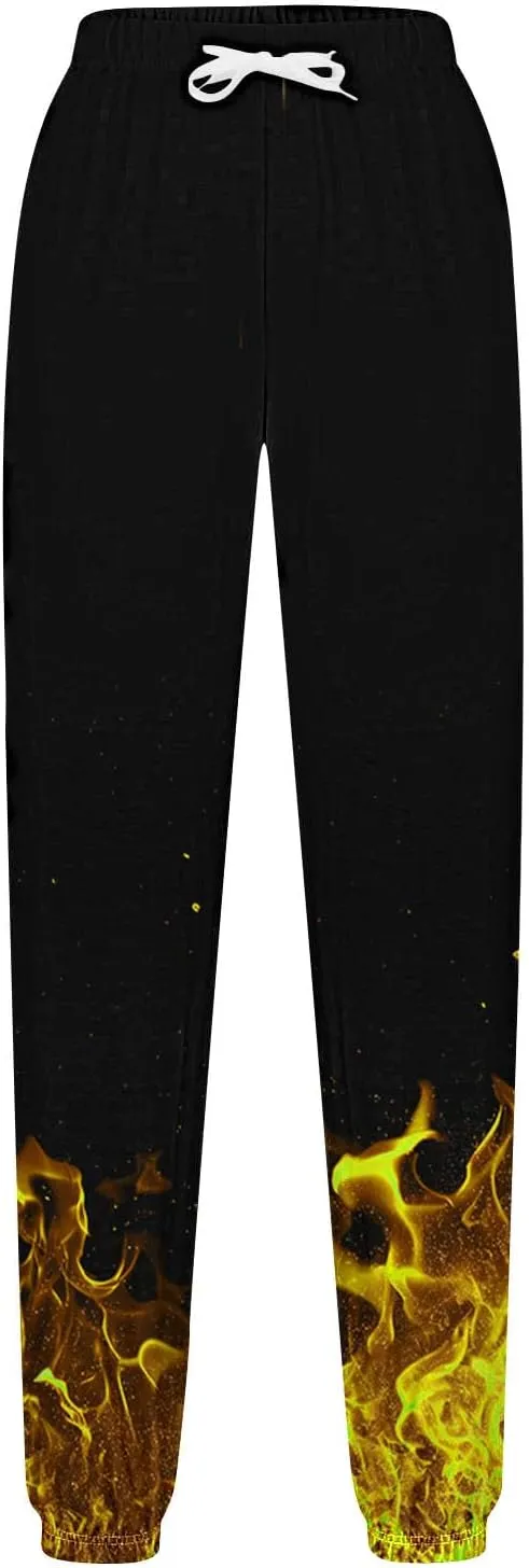 Women's Cool Fire Printed Joggers Pants 3D Novelty Casual Sweatpants 2024 Fall Cinch Bottom Athletic Lounge Trousers