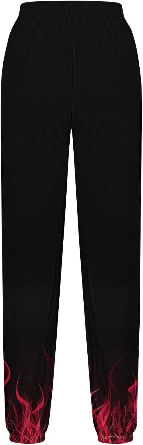 Women's Cool Fire Printed Joggers Pants 3D Novelty Casual Sweatpants 2024 Fall Cinch Bottom Athletic Lounge Trousers