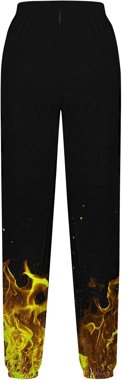 Women's Cool Fire Printed Joggers Pants 3D Novelty Casual Sweatpants 2024 Fall Cinch Bottom Athletic Lounge Trousers