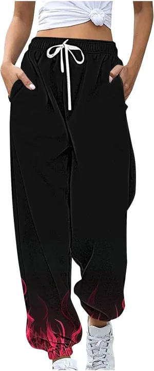 Women's Cool Fire Printed Joggers Pants 3D Novelty Casual Sweatpants 2024 Fall Cinch Bottom Athletic Lounge Trousers