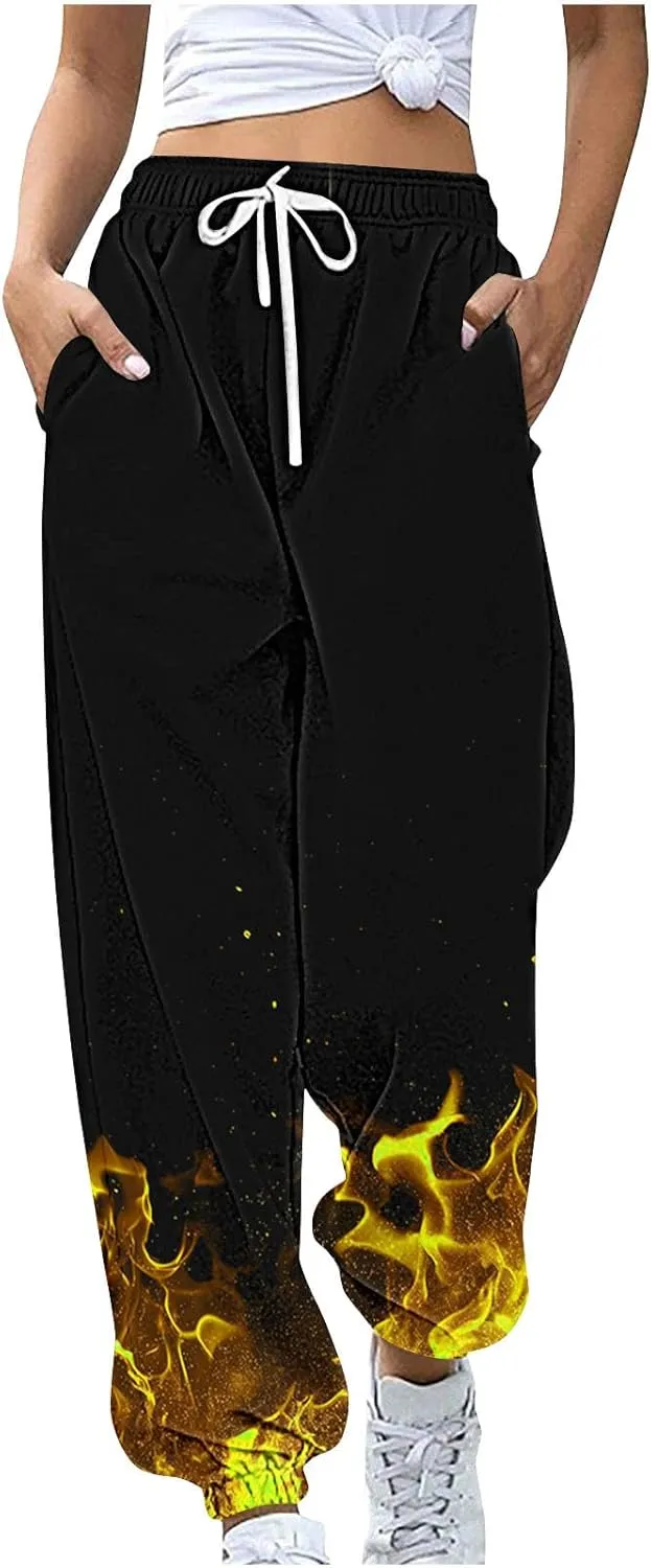 Women's Cool Fire Printed Joggers Pants 3D Novelty Casual Sweatpants 2024 Fall Cinch Bottom Athletic Lounge Trousers