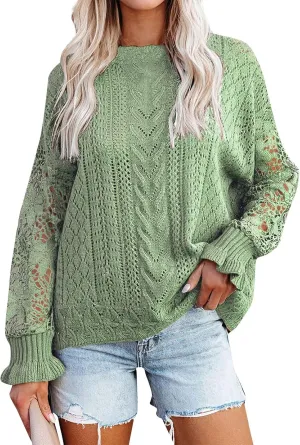 Women's Cute Sweaters Fall Winter Casual Trendy Crew Neck Flare Sleeve Cutout