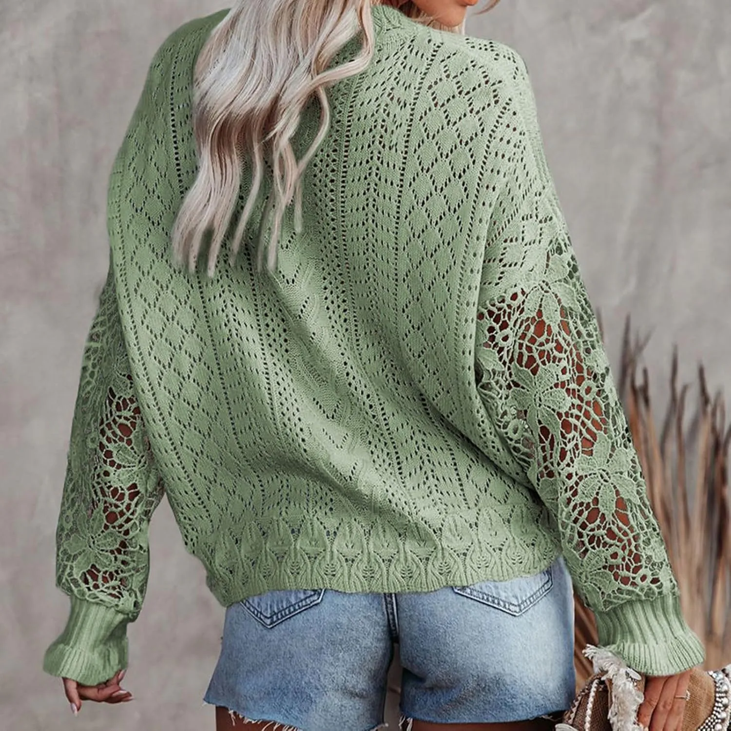 Women's Cute Sweaters Fall Winter Casual Trendy Crew Neck Flare Sleeve Cutout