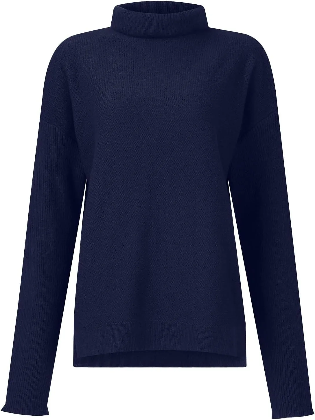 Women's Fall Winter Trendy Loose Turtleneck Long Sleeve Solid Knit Sweater
