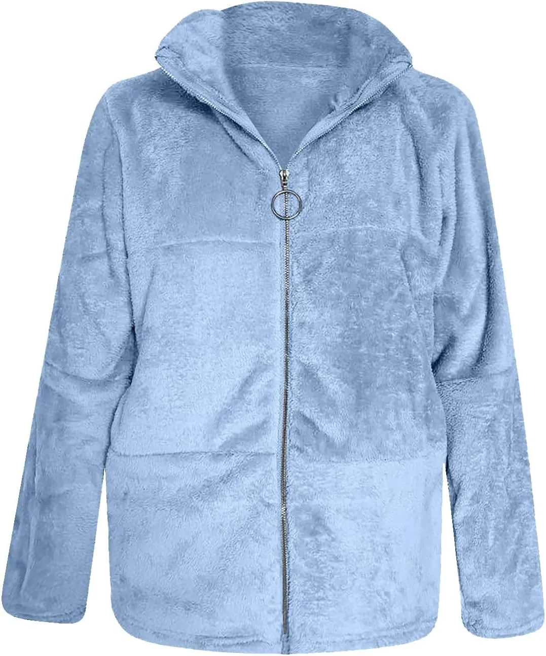 Women's Faux Fur Coat Winter Cropped Fleece Stand collar Zip Up Jackets Shaggy Fluffy Warm Comfy Outerwear Coats