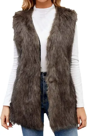 Womens Faux Fur Vest Winter Warm Short Coat Fluffy Shaggy Sleeveless Jacket Fashion Casual Fuzzy Outerwear