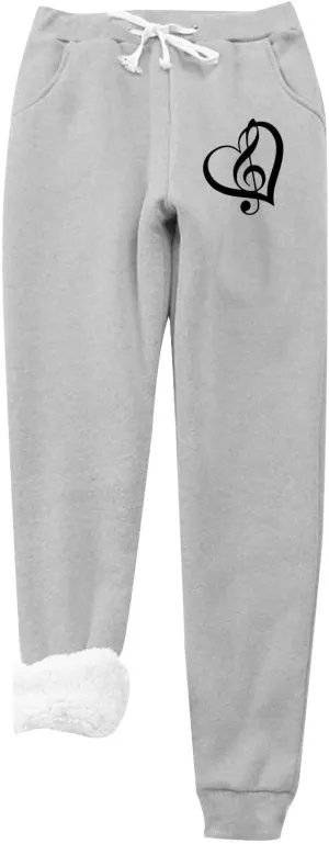 Women's Fleece Lined Joggers 2023 Drawstring Cute Heart Graphic Warm Winter Sherpa Pants High Waisted Athletic Fit Sweatpants