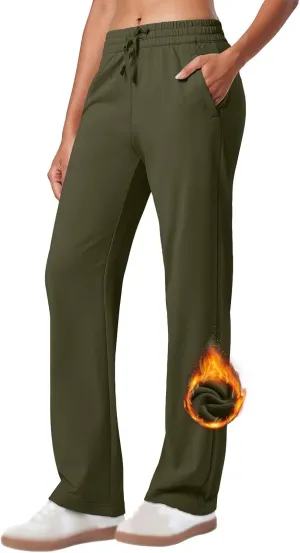 Womens Fleece Lined Sweatpants Straight Leg Sweat Pants Casual Yoga Lounge Pants Workout Running Yoga Pants Pockets