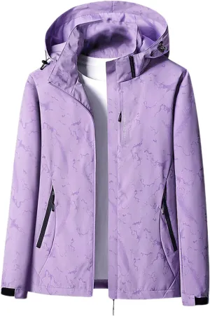 Womens Hooded Solid Rain Jackets Winter Waterproof Hiking Travel Jacket Coats 2024 Outdoor Shell Raincoat With Pocket