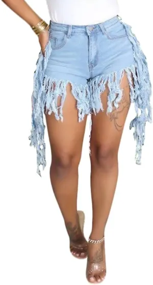 Women's Jean Shorts Plus Size Summer High Waisted Stretchy Frayed Raw Hem Tassele Denim Shorts