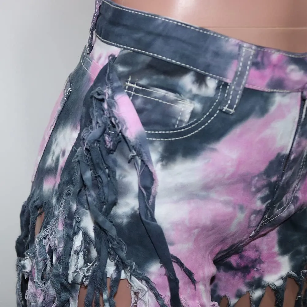 Women's Jean Shorts Plus Size Summer High Waisted Stretchy Frayed Raw Hem Tassele Denim Shorts