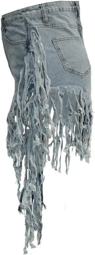 Women's Jean Shorts Plus Size Summer High Waisted Stretchy Frayed Raw Hem Tassele Denim Shorts