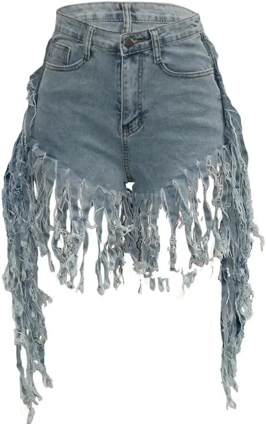 Women's Jean Shorts Plus Size Summer High Waisted Stretchy Frayed Raw Hem Tassele Denim Shorts