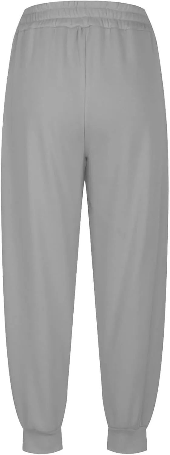 Womens Joggers with Pockets Fleece Baggy Sweatpants Elastic High Waisted Lounge Pants Workout Athletic Ankle Pants