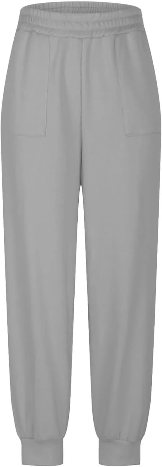 Womens Joggers with Pockets Fleece Baggy Sweatpants Elastic High Waisted Lounge Pants Workout Athletic Ankle Pants