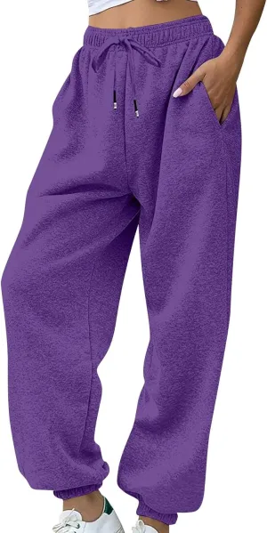 Womens Joggers with Pockets Fleece Baggy Sweatpants High Waisted Lounge Workout Ankle Athletic Pull On Jogger Pants