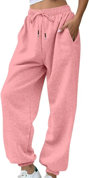 Womens Joggers with Pockets Fleece Baggy Sweatpants High Waisted Lounge Workout Ankle Athletic Pull On Jogger Pants