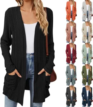 Womens Lightweight Open Front Cardigan Casual Long Sleeve Cable Knit Cardigan Sweaters 2024 Fall Outfits with Pockets