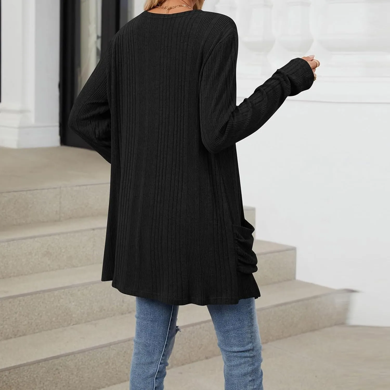 Womens Lightweight Open Front Cardigan Casual Long Sleeve Cable Knit Cardigan Sweaters 2024 Fall Outfits with Pockets