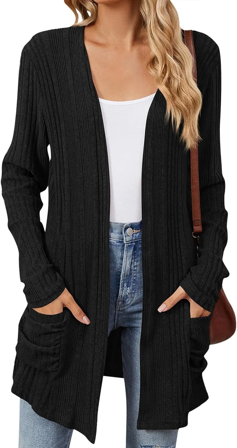 Womens Lightweight Open Front Cardigan Casual Long Sleeve Cable Knit Cardigan Sweaters 2024 Fall Outfits with Pockets