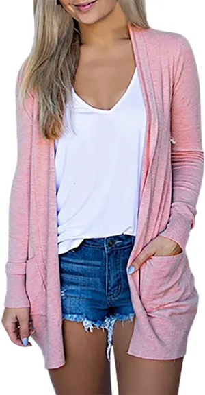 Womens Lightweight Summer Cardigan with Pockets Plus Size Long Sleeve Casual Comfy Thin Open Front Kimono Cardigans