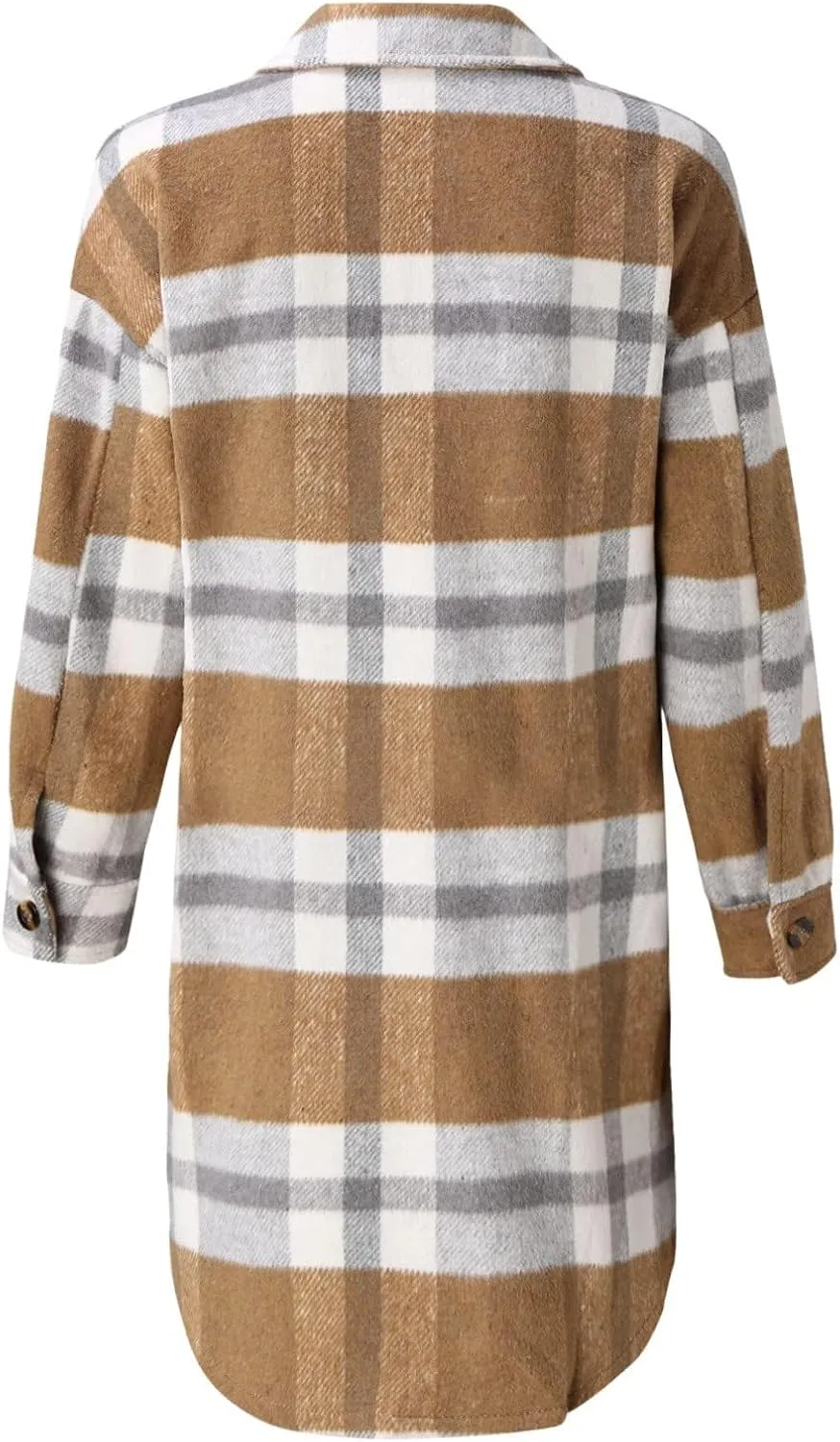 Womens Long Plaid Shirt Wool Blend Flannel Shackets Lapel Button Down Shirt Jacket Coat
