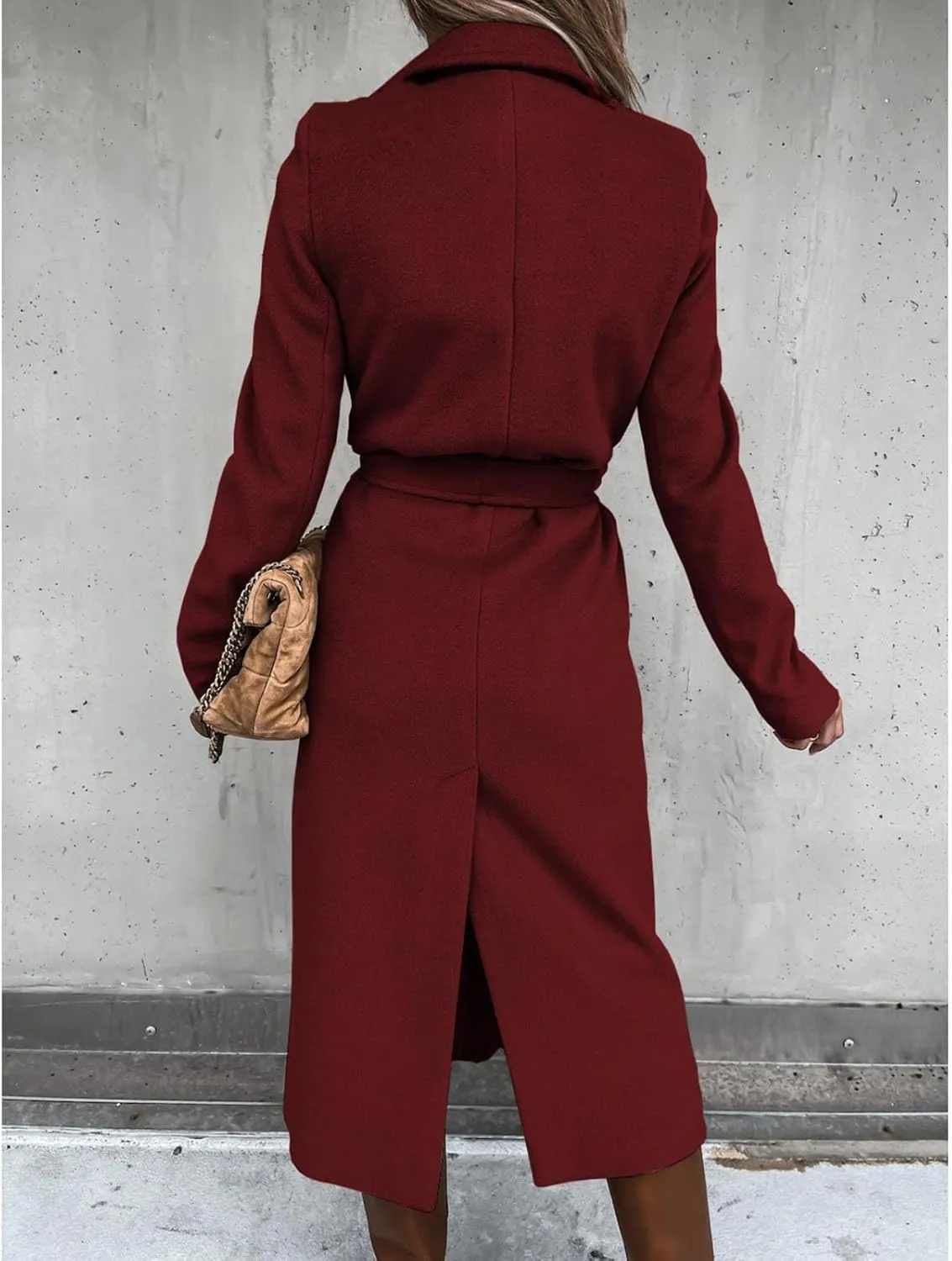 Women's Maxi Wool Blend Wrap Coat with Belt Classic Elegant Overcoat Winter Lapel Trench Coats Open Front Cardigans