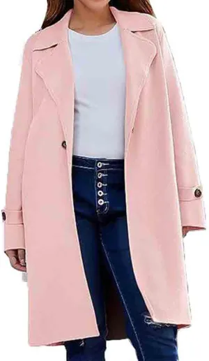 Womens Notched Shawl Collar Overcoat Botton Down Coats Wool Blend Mid Long Pea Trench Coat
