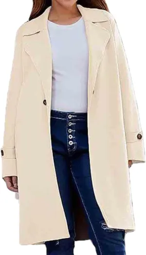 Womens Notched Shawl Collar Overcoat Botton Down Coats Wool Blend Mid Long Pea Trench Coat