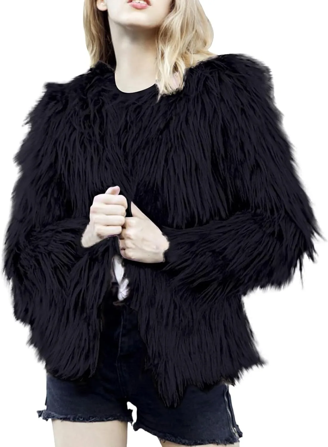 Womens Open Front Faux Fur Cardigan Winter Fashion Oversize Thermal Jackets Casual Long Sleeve Chunky Fuzzy Outwears