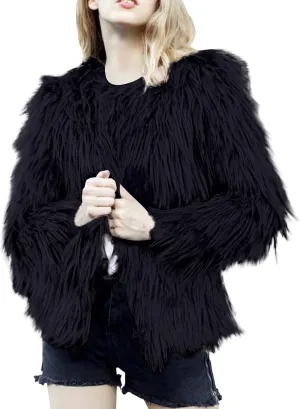 Womens Open Front Faux Fur Cardigan Winter Fashion Oversize Thermal Jackets Casual Long Sleeve Chunky Fuzzy Outwears
