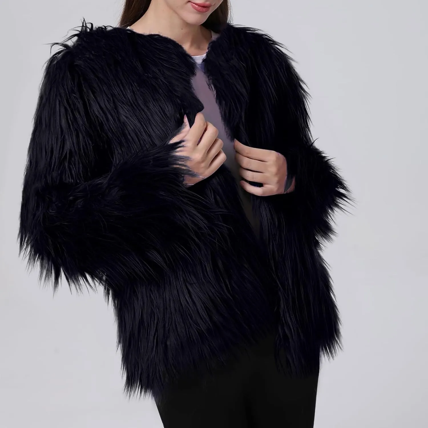Womens Open Front Faux Fur Cardigan Winter Fashion Oversize Thermal Jackets Casual Long Sleeve Chunky Fuzzy Outwears