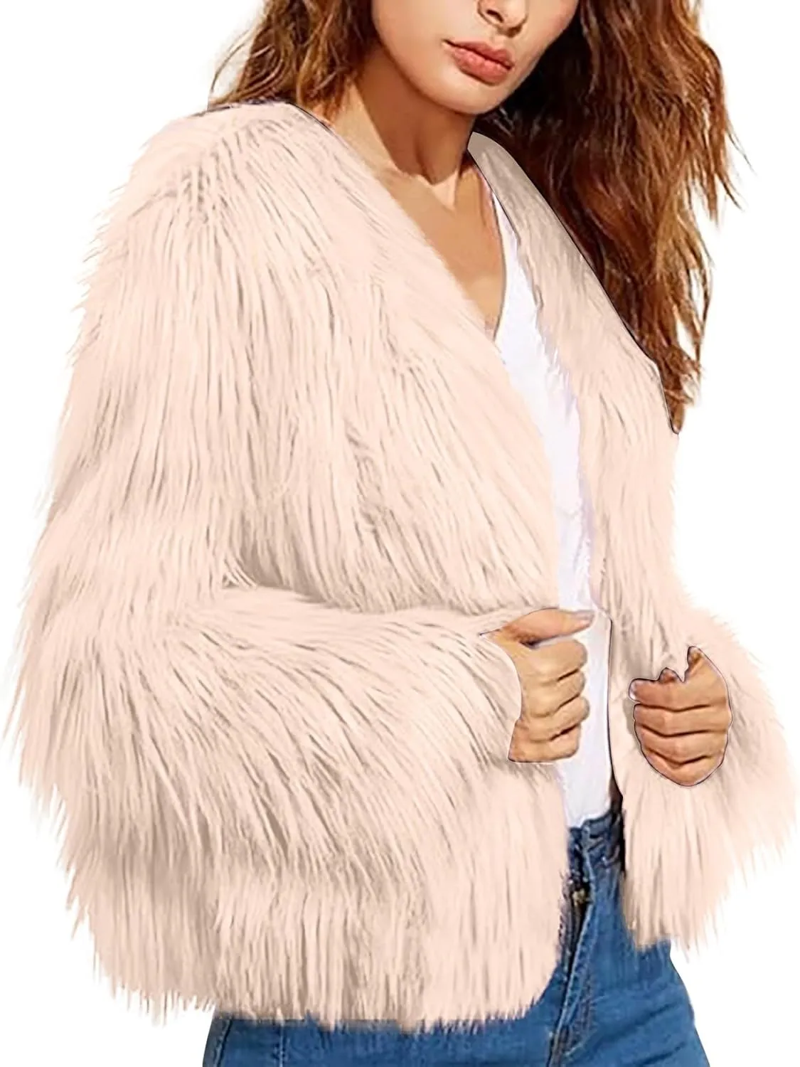 Womens Open Front Faux Fur Cardigan Winter Fashion Oversize Thermal Jackets Casual Long Sleeve Chunky Fuzzy Outwears