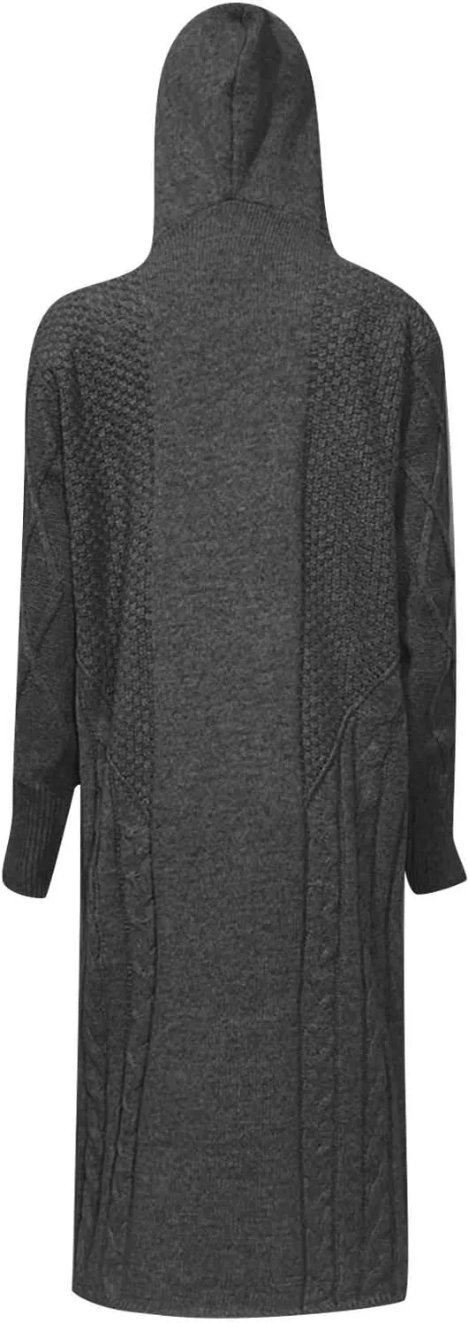 Womens Open Front Lightweight Cardigan Long Sleeve Loose Outwear Solid Color Knit Ribbed Neckline Cardigans Chunky Sweater