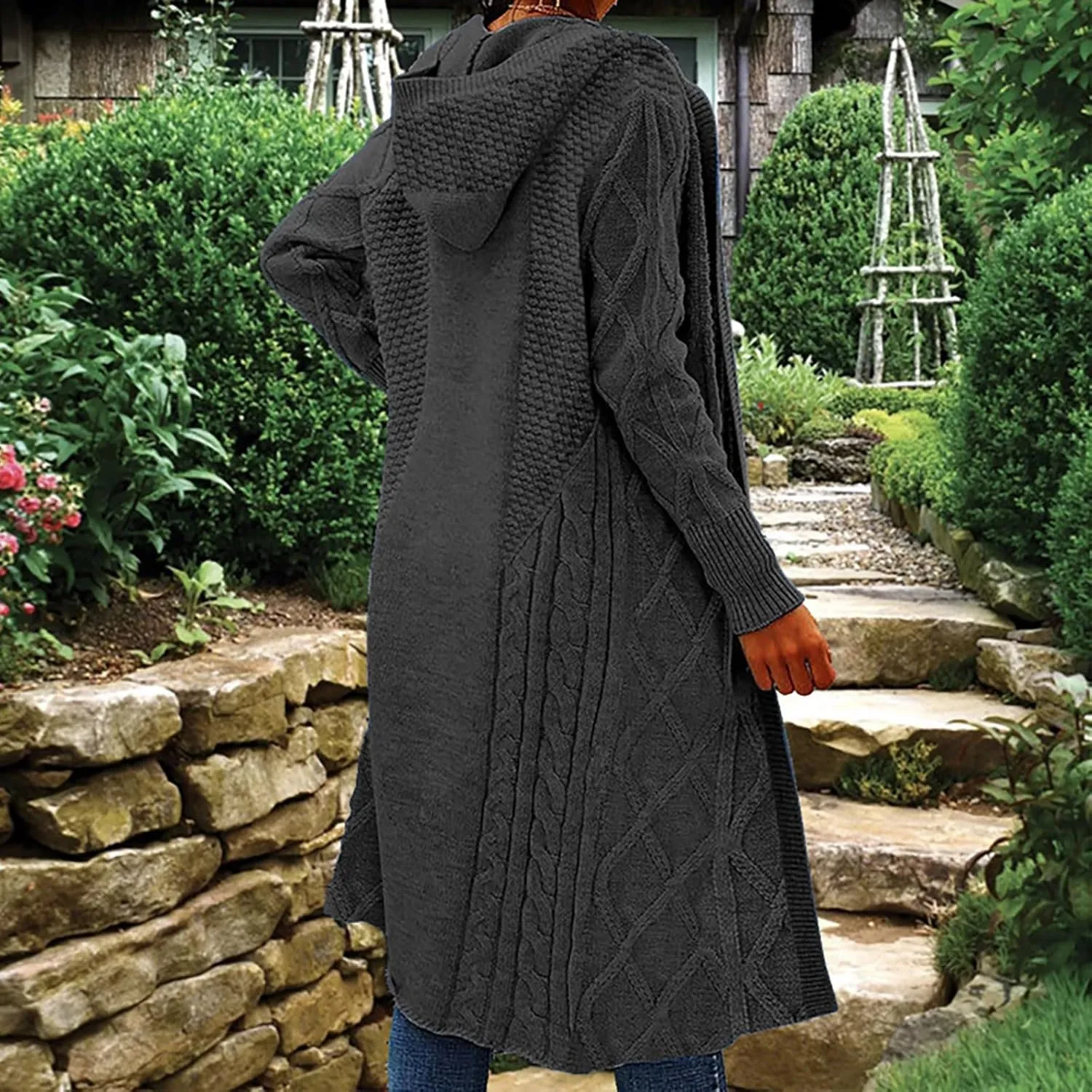 Womens Open Front Lightweight Cardigan Long Sleeve Loose Outwear Solid Color Knit Ribbed Neckline Cardigans Chunky Sweater