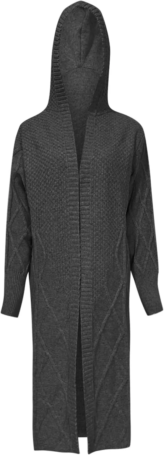 Womens Open Front Lightweight Cardigan Long Sleeve Loose Outwear Solid Color Knit Ribbed Neckline Cardigans Chunky Sweater