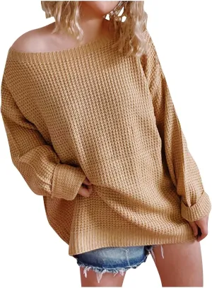 Women's Oversized Cable Knit Sweater Crewneck Long Sleeve Casual Loose Lightweight Pullover Tops 2024 Fall Clothes
