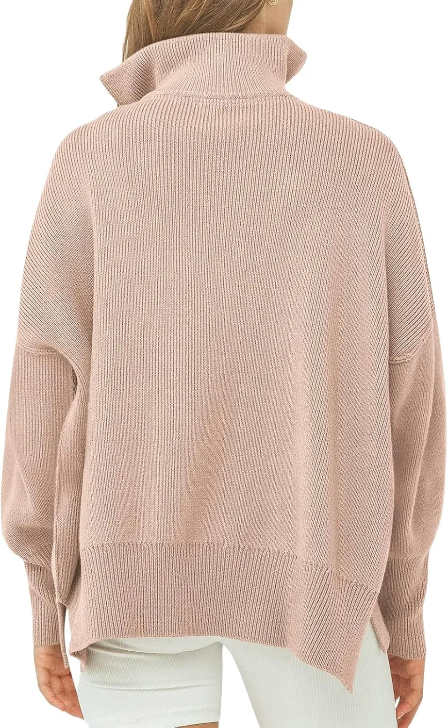 Womens Oversized Sweaters Quarter Zip Stand Collar Pullover Long Sleeve Ribbed Knit Sweater Tops