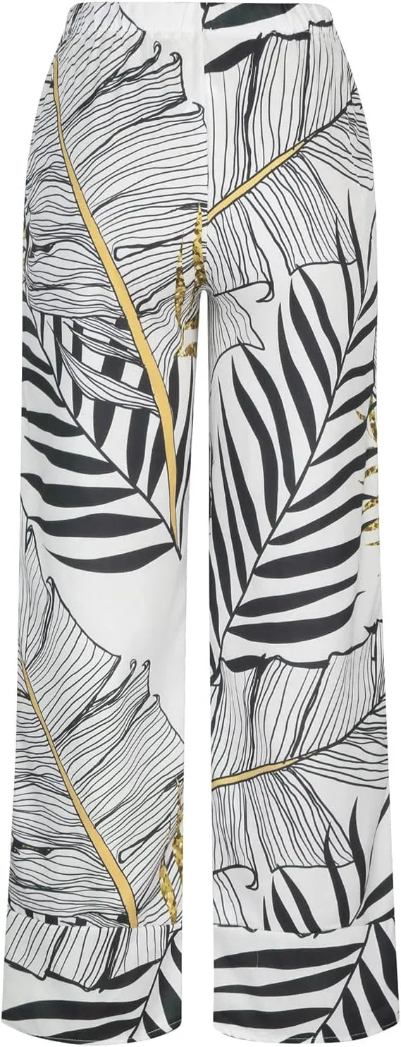 Women's Pants 2023 Summer Casual Fashion Printed Striped Cropped Trousers,Wide Leg Straight Lightweight Cold Pants