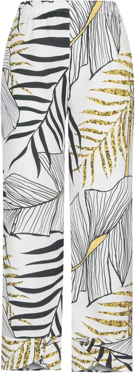 Women's Pants 2023 Summer Casual Fashion Printed Striped Cropped Trousers,Wide Leg Straight Lightweight Cold Pants