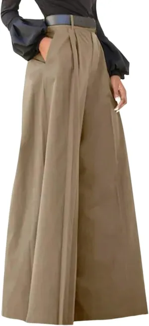 Women's Pleated Casual Trousers Summer Linen Comfy Trousers High Waisted Drawstring Lounge Pants with Pockets