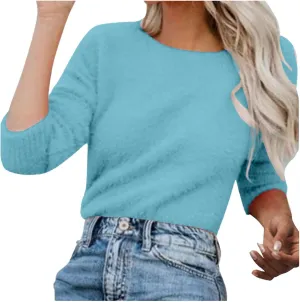 Womens Pullover Sweater Oversized Fuzzy Wool Christmas Long Sleeved for Women Fall Winter Cozy Fashioable Outfit