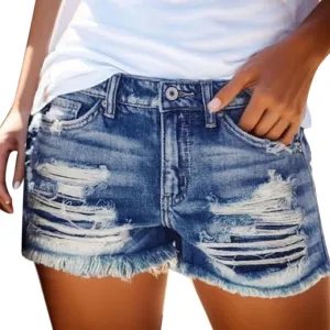 Women's Ripped Denim Shorts Summer Casual Trendy High Waisted Frayed Distressed Hot Short Jeans with Pockets