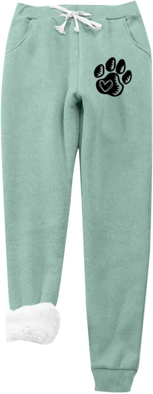 Women's Sherpa Lined Sweatpants with Pockets Winter Warm Athletic Fit Fleece Lined Pants Workout Joggers Lounge Pants