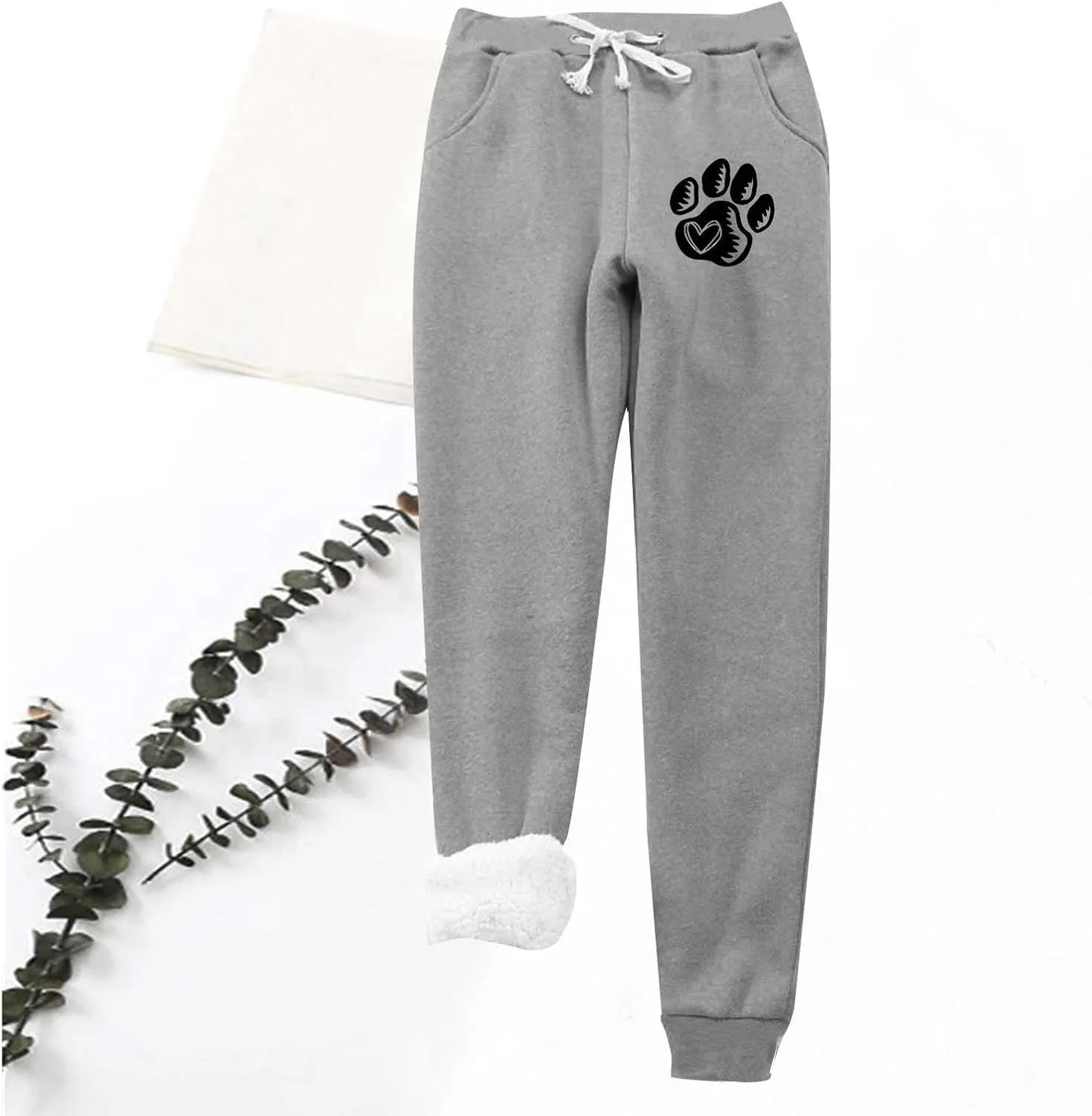 Women's Sherpa Lined Sweatpants with Pockets Winter Warm Athletic Fit Fleece Lined Pants Workout Joggers Lounge Pants