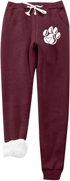 Women's Sherpa Lined Sweatpants with Pockets Winter Warm Athletic Fit Fleece Lined Pants Workout Joggers Lounge Pants